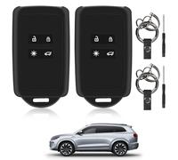 Car Key Cover, 2 Pcs Key Fob Holder Cover Key Card Case Keychain Compatible With Renault 4 Button Smart Remote Silicone Key Fob Protection Cover Black