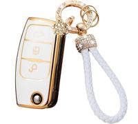 Car Key Cover Case Compatible with Ford Fiesta Focus Galaxy Kuga C-Max S-Max Mondeo MK4 Gold Car Key Fob Case for Ford 3 Buttons Flip Folding Key