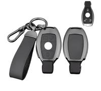 Car Key Cover Compatible with Mercedes Benz A/B/C/E/G/R/S Class GLA GLC GLE GLK SLK CLA CLK CLS AMG W203 W204 W211 W212 Key Fob Shell for 3 Buttons Smart Key 1:1 OEM Color-Matched Black Leather