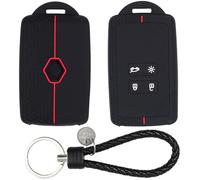 Car Key Cover for Renault 4 Button Car Key Card Case, Soft Silicone Key Cover with Keychain, Compatible with Clio, Megane, Kadjar, Captur, Talisman, Espace, Koleos, Dacia Duster(Red)