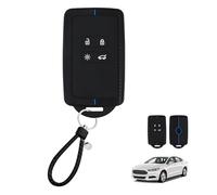 Car Key Cover for Renault Clio, Megane, Kadjar, Captur, Talisman, Koleos, Dacia Duster - TPU Key Card Holder 4 Button Premium Silicone, Non-Slip, Anti-Dust Key Fob Protector with Key Rope (Blue-Line)