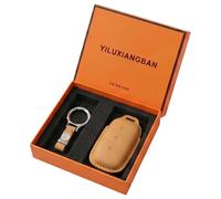 Car Key Cover, PU Leather Key Holder, Compatible Geely EX5 Synthetic Leather Key Holder For Geely Galaxy E5 L7 L6 E8 M9 A7 Starry 8 Star ship 7 Keyring protector Accessories 3 buttons(Light Brown)