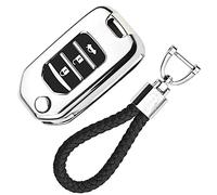 Car Key Cover Silicone Shell for Honda - Soft Fob TPU Chrome Case for Honda CR-V Jazz Civic HR-V Keychain Protection (Silver)
