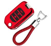 Car Key Cover Silicone Shell for Honda - Soft Fob TPU Chrome Case for Honda CR-V Jazz Civic HR-V Keychain Protection (Red)