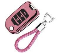 Car Key Cover Silicone Shell for Honda - Soft Fob TPU Chrome Case for Honda CR-V Jazz Civic HR-V Keychain Protection (Pink)
