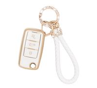 Car Key Cover with Keychain for VW, 3 Buttons Soft TPU Keys Shells Car Key Cover Compatible with Volkswagen Tiguan Passat Golf Polo Beetle Jetta Touran Eos Scirocco