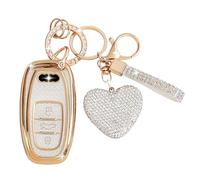Car Key Fob Cover for Audi, Key Case with Diamond Heart Keychain Compatible with A1 A2 A3 A4 A5 A6 A7 A8 A4L A6L A8L Q5 Q7 Q8 R8 RS4 RS5 RS6 S4 S5 S6 SQ5 SQ7 TT TTRS, Smart Key, 3 Buttons (Silver )
