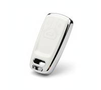Car Key Fob Cover Shell, 1-Pack, White, Chrome-Coloured Edge, 3-Button | Marked Lock, Unlock And Boot Areas, 2 Keyring Openings, For Matching Remote Key Shapes, Everyday Driving And Keyring Use