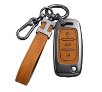 Car Key Fob Cover with Leather Keychain Lanyard for VW Volkswagen Zinc Alloy Car Key Protective Case for Tiguan Passat Golf 4 5 6 Polo Beetle Jetta Touran Eos Scirocco