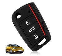 Car Key Fob Covers for VW Golf 7 Silicone Car Key Protection Cover 3 Buttons TPU Soft Car Key Shell Case Key Box Cover for MK7 VW Polo Skoda Tiguan Sagitar Jetta Durable Flexible (Red Line)