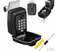 Car Key Lock Box, Waterproof 12-Digit Combination Car Window Lockbox, Metal Wall Mount Resettable Punch Button, Large Capacity for Turo, Ride Share, ID Cards, House Garage Office Spare Keys-Black