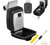 Car Key Lock Box, Waterproof 12-Digit Combination Car Window Lockbox, Metal Wall Mount Resettable Punch Button, Large Capacity for Turo, Ride Share, ID Cards, House Garage Office Spare Keys-Grey