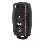 Car Key Protection Cover for VW Polo Golf 4 5 6 Skoda Passat Caddy Jetta Beetle Bora Key Fob,3 Buttons Silicone Auto Key Case(Black and Red Line)