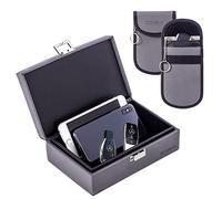 Car Key Signal Blocker& 2 Dual-Layer Pouches Value Bundle, Extra Large 21 x 13.5 x 7 cm Faraday Box for Car Keys, Anti-theft Faraday Cage for Car Security, Grey