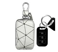 Car Key with Remote Control - Geometric Design | PU Leather Protector for Car Key Chain - for Women, Men, Drivers, Cards, and Small Outdoor Items, silver, Please refer to the description