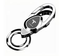 Car Keyring Car Key Chain Ring Clip for Tesla Tesla Model 3 Model Y/S/X, Genuine Leather Keychain Creative Metal Pendant Detachable Keyrings Decoration Accessory,Silver