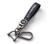 Car Keyring for Mazda CX-5/Mazda CX-50, Leather Keychain Strap with Anti-lost D-Ring,Leather Car Key chain for Men and Women Car Accessories,Bla-ck-L