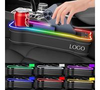 Car Leather Cup Holder Gap Bag, Custom LED Seat Gap Storage Box with Car Logo, Adjustable Car Seat Storage Box, LED Leather Car Seat Gap Organizer, for Glasses Phones Keys and Cards