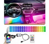 Car LED Interior Lighting RGBIC, 4 Pieces 72Strip Atmosphere Light, 200+ Colour Modes Multicoloured Music, LED Strip Interior Lighting Ambient Lighting, USB Port Light Strip with Remote Control and