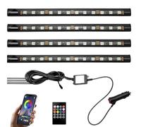 Car LED Light Strip Interior 4PCS 22cm RGB Atmosphere Light App & Remote Control 48 LEDs Multicolor Interior Ambient Lighting 12V with Audio Synchronization Waterproof Car Accessories for Men Women
