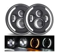 Car Lights Headlight For 7 Inch Motorcycle Headlight 2x Car Led Hi/Low H4 Halo Angle Eyes DRL Headlamp Lens Glass(40w Halo lightBlackB)