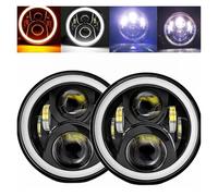 Car Lights Headlight For 7 Inch Motorcycle Headlight 2x Car Led Hi/Low H4 Halo Angle Eyes DRL Headlamp Lens Glass(50w Halo lightBlackB)