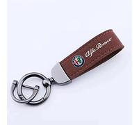 Car Logo Keychain Suede Leather Metal Buckle Key Chain Rings Rotating Horseshoe, for Alfa Romeo Stelvio 4C MiTo Giulietta,Brown Style-a
