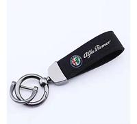 Car Logo Keychain Suede Leather Metal Buckle Key Chain Rings Rotating Horseshoe, for Alfa Romeo Stelvio 4C MiTo Giulietta,Black Style-a