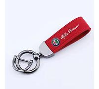 Car Logo Keychain Suede Leather Metal Buckle Key Chain Rings Rotating Horseshoe, for Alfa Romeo Stelvio 4C MiTo Giulietta,Red Style-a