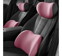 Car Lumbar Support Pillow and Car Neck Pillow Kit for Seat Leon/Leon ST KL 5F 1T 1M 2000-2025, 2 Pack Memory Foam Car Seat Cushion for Neck Back Pain Relief,DPink