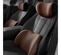 Car Lumbar Support Pillow and Car Neck Pillow Kit for Seat Leon/Leon ST KL 5F 1T 1M 2000-2025, 2 Pack Memory Foam Car Seat Cushion for Neck Back Pain Relief,B/Coffee Color