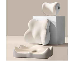 Car Lumbar Support Pillow Auto Neck Pillow Kit for Ford Galaxy(CK) 2015-2020, Breathable Adjustable Headrest Neck Pillow Vehicle Cushion,Beige+Grey