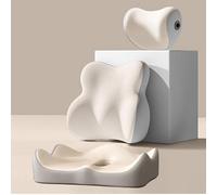 Car Lumbar Support Pillow Auto Neck Pillow Kit for Ford Mustang/Mustang GT/Mustang MACH 1 3-Doors, Breathable Adjustable Headrest Neck Pillow Vehicle Cushion,Beige+Grey