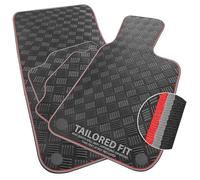 Car Mats Compatible with Triumph Dolomite Sprint (1973-1980) Checker Rubber with Grey & Red Dual Colour-Tech Trim [797]