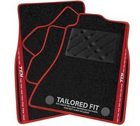 Car Mats FOR Audi A4 / A4 Avant (B8) 2007-2015 Black Carpet - Red Leather - Red TDI Stripe on Fronts - Black Rectangle Heel Pad [SAPP-1077]