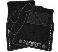 Car Mats FOR Audi TT Mk3 Coupe/Roadster 2015-2022 Black Carpet - Black Leather - Black TDI Stripe on Fronts - Black Rectangle Heel Pad [SAPP-1726]