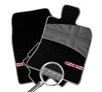 Car Mats FOR Mini MK3 Hatchback 3 Door (F56) 2014+ Black Carpet - Grey Leather Trim - Twin White Cotton - Colour Union Jack Icon - Grey Full Width Union Jack Heel Pad [SAPP-1579]