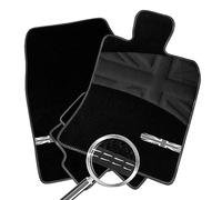 Car Mats FOR Mini MK3 Hatchback 5 Door (F55) 2015+ Black Carpet - Black Leather Trim - Twin White Cotton - Mono Union Jack Icon - Black Full Width Union Jack Heel Pad [SAPP-1669]