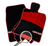 Car Mats FOR Mini MK3 Hatchback 5 Door (F55) 2015+ Black Carpet - Red Leather Trim - Twin White Cotton - Colour Union Jack Icon - Red Full Width Union Jack Heel Pad [SAPP-1669]