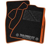 Car Mats FOR Renault Megane III 2008-2016 Black Carpet - Orange Leather - Orange TDI Stripe on Driver - Black Rectangle Heel Pad [SAPP-1165]