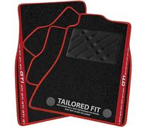 Car Mats FOR Volkswagen Golf MK1 Cabriolet 1974-1983 Black Carpet - Red Leather - Red GTI Stripe on Fronts - Black Rectangle Heel Pad [SAPP-1470]