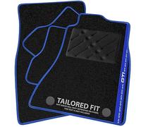 Car Mats FOR Volkswagen Golf MK6 / Jetta 2009-2013 Black Carpet - Blue Leather - Blue GTI Stripe on Driver - Black Rectangle Heel Pad [SAPP-1180]
