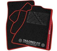 Car Mats FOR Volkswagen Golf MK7 2013-2020 Black Carpet - Red Leather - Red GTI Stripe on Driver - Black Rectangle Heel Pad [SAPP-1478]