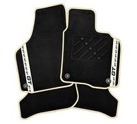 Car Mats to fit Ford Mustang (S550) (2015-2023) Black Carpet with Chrome Trim & Chrome Twin GT Stripe & Black Heel Pad [SAP-2201]