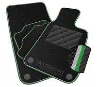 Car Mats to fit Ford Transit Connect Van [fixings to both fronts] (2012-2022) Black Carpet with Green & Grey Trim & Black Rectangle Heel Pad [2115]
