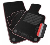 Car Mats to fit Jeep Avenger Electric [E] (2023 -) Black Carpet with Grey & Red Trim & Black Rectangle Heel Pad [2744]