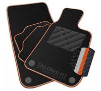 Car Mats to fit Jeep Avenger Electric [E] (2023 -) Black Carpet with Orange & Grey Trim & Black Rectangle Heel Pad [2744]