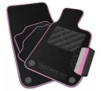 Car Mats to fit Jeep Avenger Electric [E] (2023 -) Black Carpet with Pink & Grey Trim & Black Rectangle Heel Pad [2744]