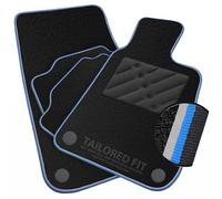 Car Mats to fit Jeep Avenger Electric [E] (2023 -) Black Carpet with Sky Blue & Grey Trim & Black Rectangle Heel Pad [2744]