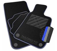 Car Mats to fit Nissan X-Trail (2014-2021) Black Carpet with Blue & Grey Trim & Black Rectangle Heel Pad [1561]
